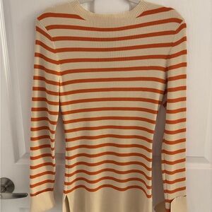 Velvet by Graham & Spencer Orange and Cream Striped Crew Neck Sweater